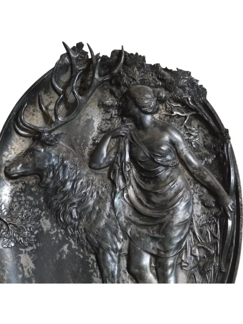 WMF Art Nouveau Silverplate Dish Wall Plaque Tray Diana and Stag Model 381 14